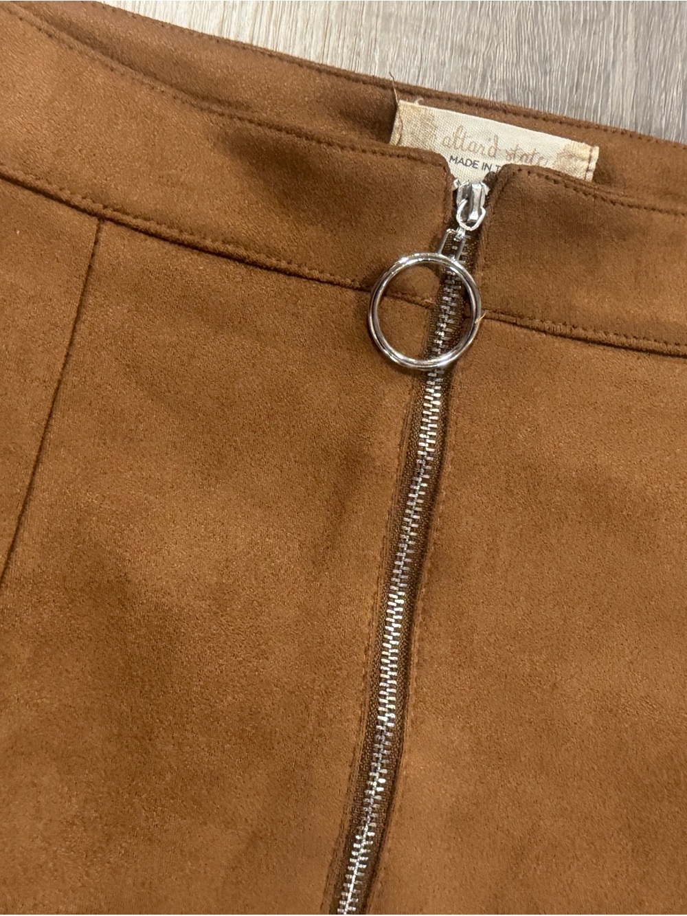 Altar'd State Brown Faux Suede Front-Zip Mini Skirt - Made in the USA - Picture 8 of 9